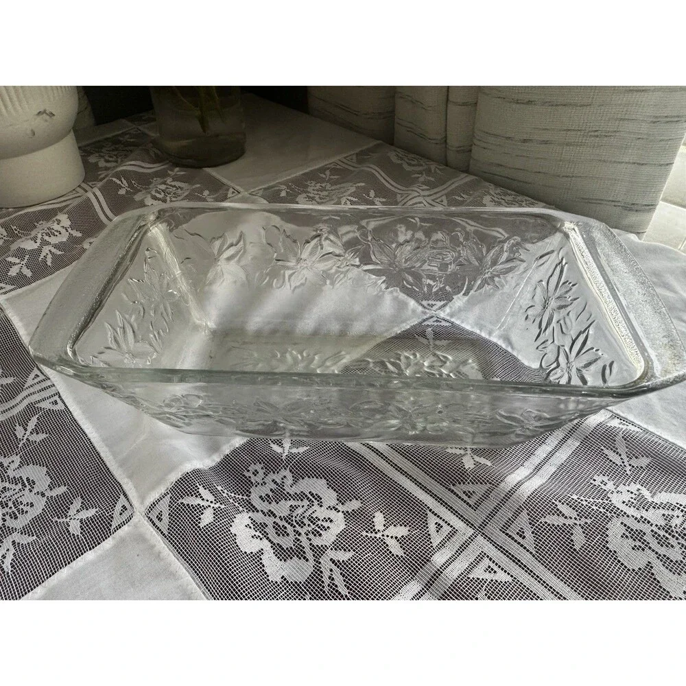 Clear Glass Rectangular Floral Embossed Casserole/Baking Dish w/ Handles